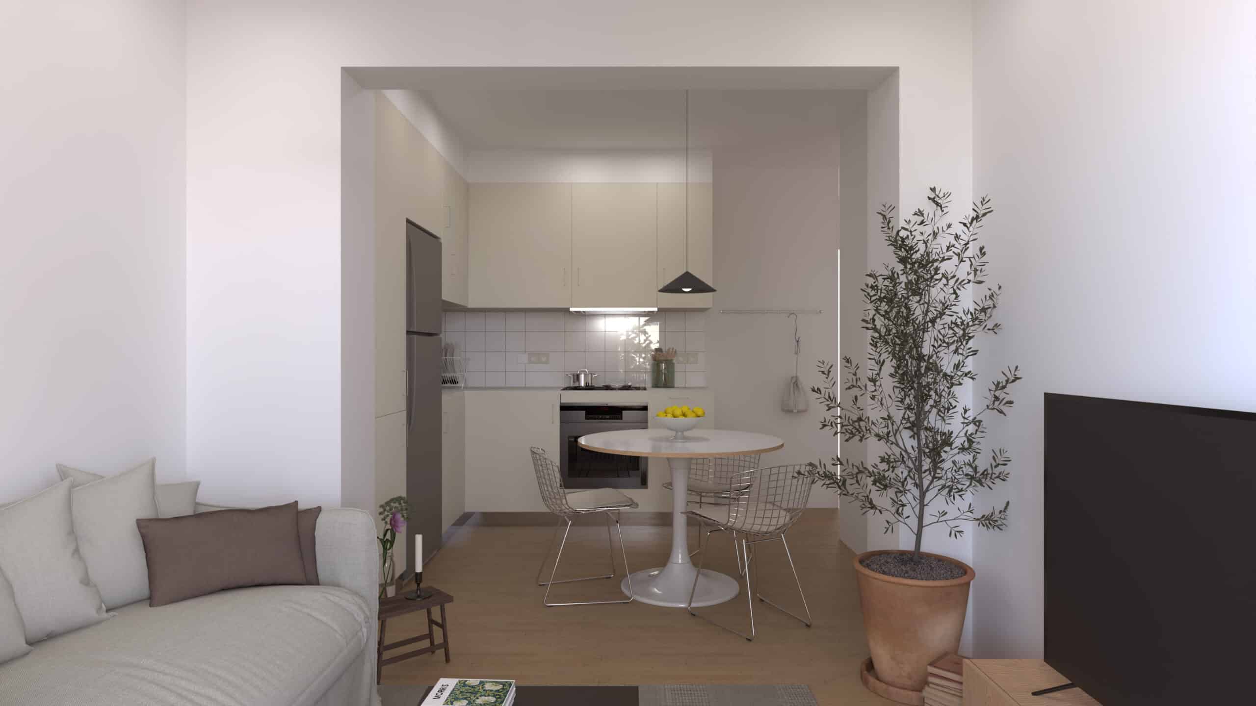 פרויקט אמפליאניס הדמייה של המטבח והסלון